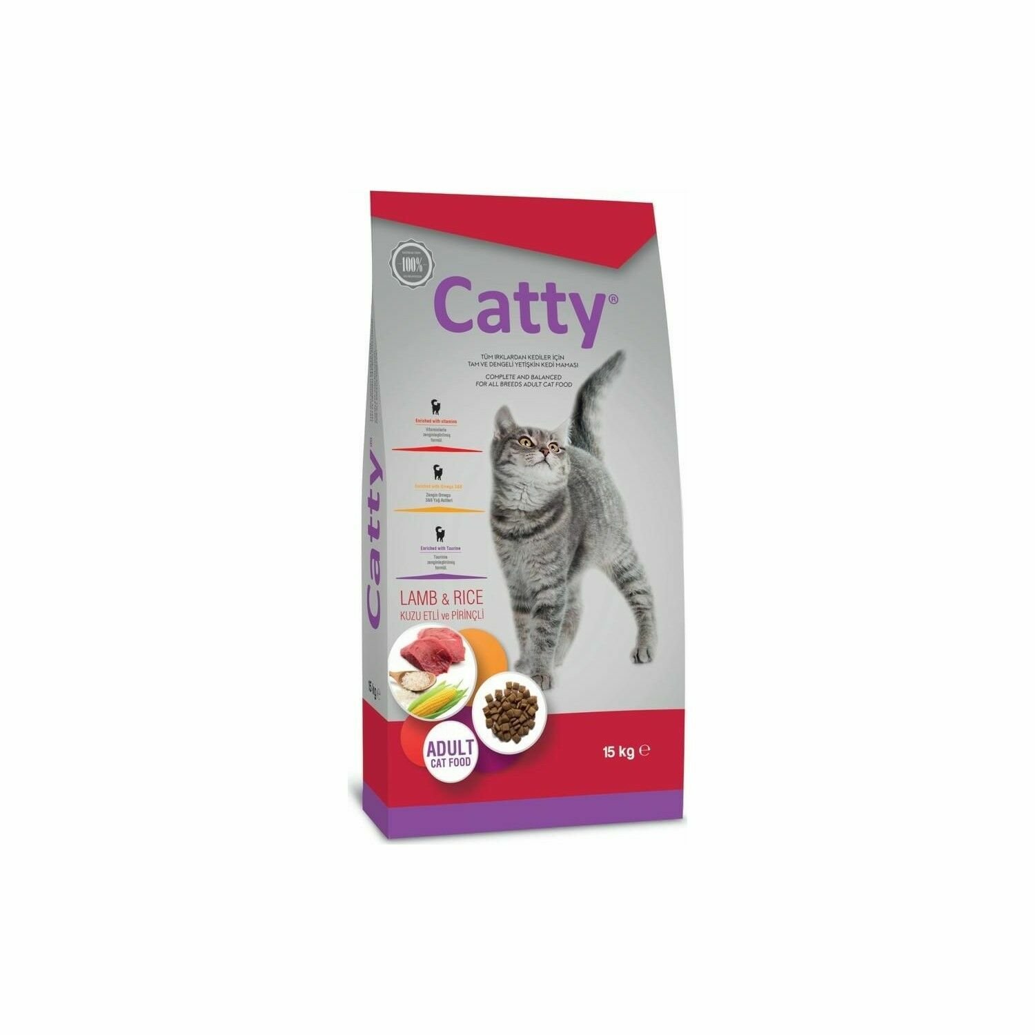 Catty Kuzu Etli ve Pirinçli Yetişkin Kedi Maması 15 Kg