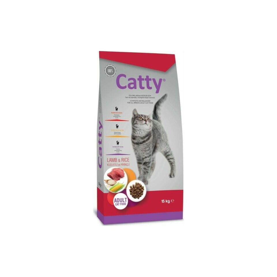 Catty Kuzu Etli ve Pirinçli Yetişkin Kedi Maması 15 Kg