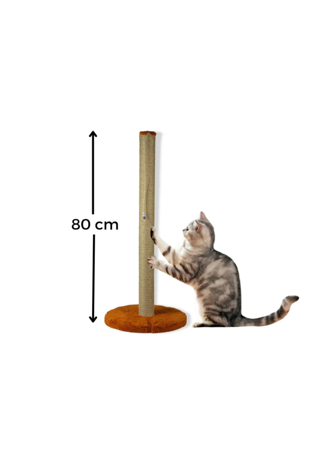 Pugalo 80 Cm Tırmalama Tahtası Silindir Taban Uzun Catnipli Tırmalama Tahtası Turuncu