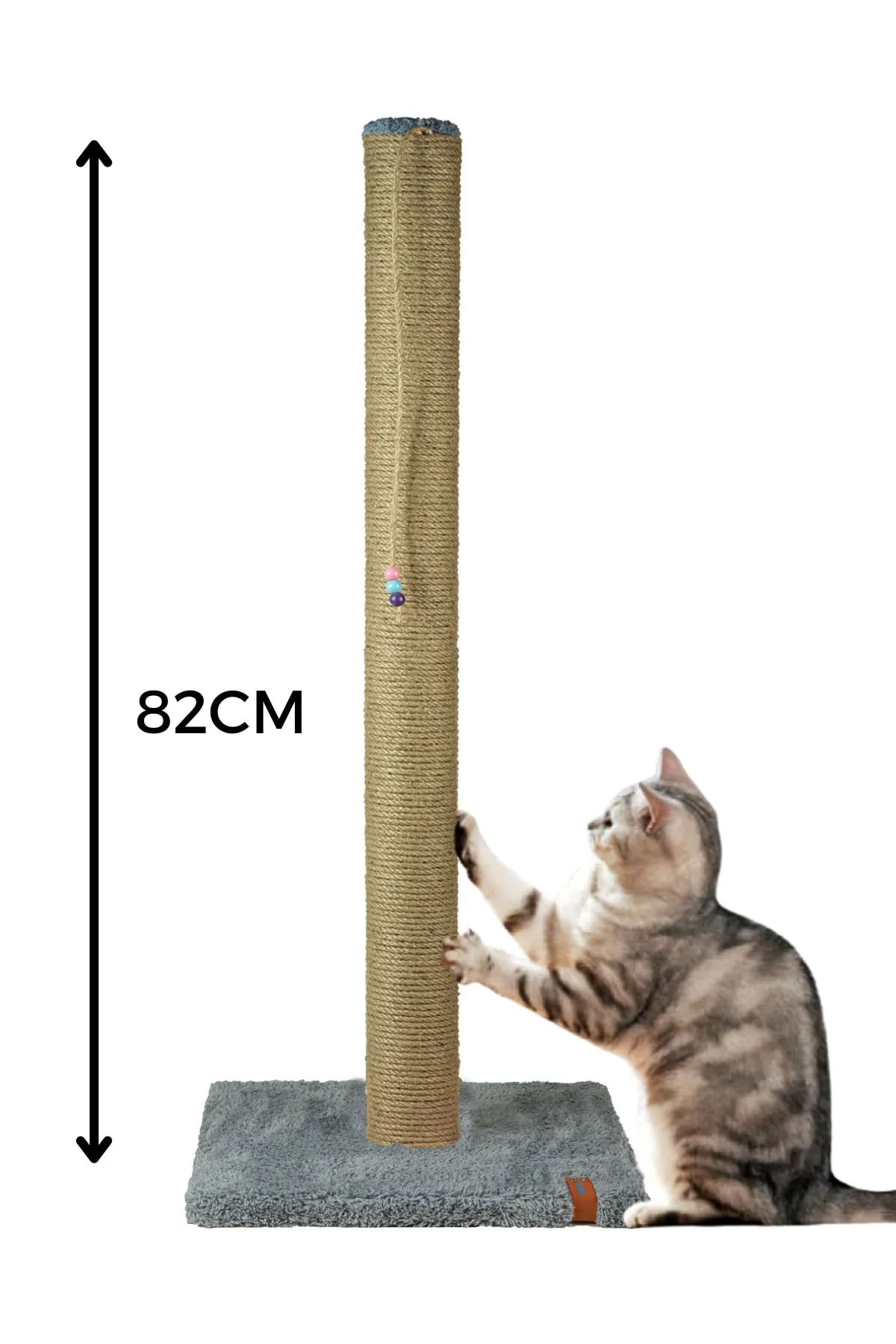 Pugalo 82cm Lüx Tırmalama Tahtası Catnipli Jüt Tırmalama Minder Yüzey Gri