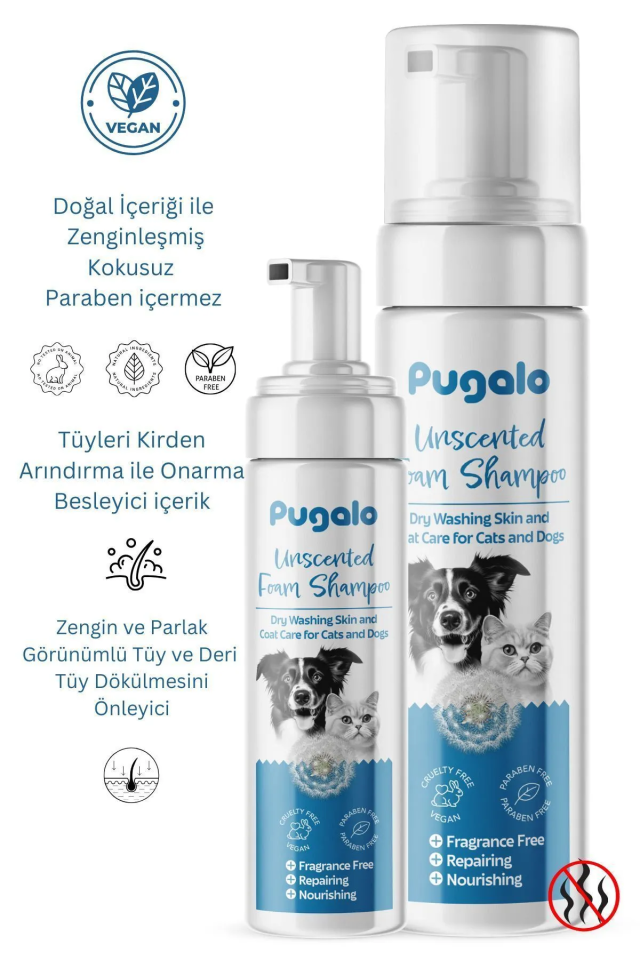 Pugalo Kokusuz Köpük Şampuan Kedi Tüy Dökülmesi Karşıtı Doğal Içerikli Kuru Köpük Şampuan 250 ml