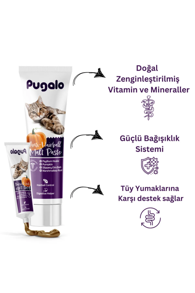 Pugalo Hairball Malt Paste Kediler İçin Tüy Yumağı Önleyen Vitamin Katkılı Malt Macun 100 ml