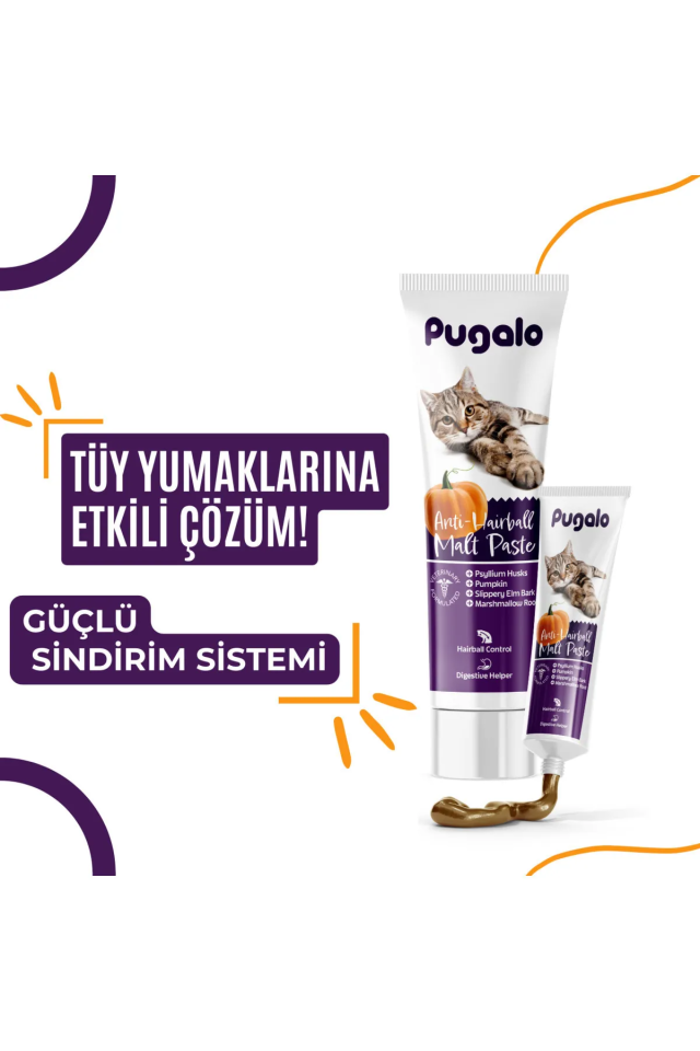 Pugalo Hairball Malt Paste Kediler İçin Tüy Yumağı Önleyen Vitamin Katkılı Malt Macun 100 ml