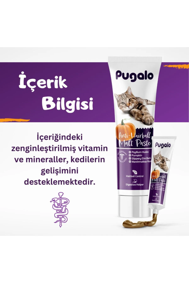 Pugalo Hairball Malt Paste Kediler İçin Tüy Yumağı Önleyen Vitamin Katkılı Malt Macun 100 ml
