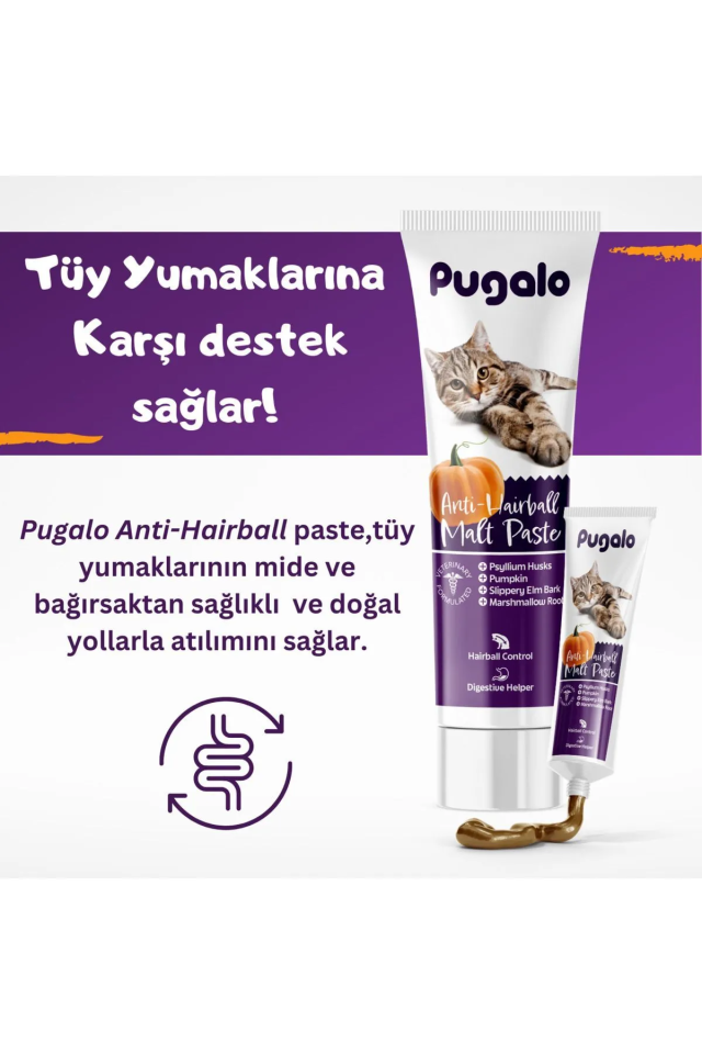 Pugalo Hairball Malt Paste Kediler İçin Tüy Yumağı Önleyen Vitamin Katkılı Malt Macun 100 ml