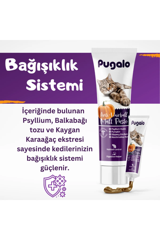 Pugalo Hairball Malt Paste Kediler İçin Tüy Yumağı Önleyen Vitamin Katkılı Malt Macun 100 ml