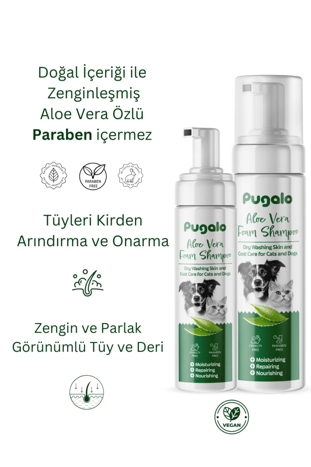 Pugalo Köpük Şampuan Kedi Tüy Dökülmesi Karşıtı Doğal Içerikli Aloe Veralı Kuru Köpük Şampuan 250 ml
