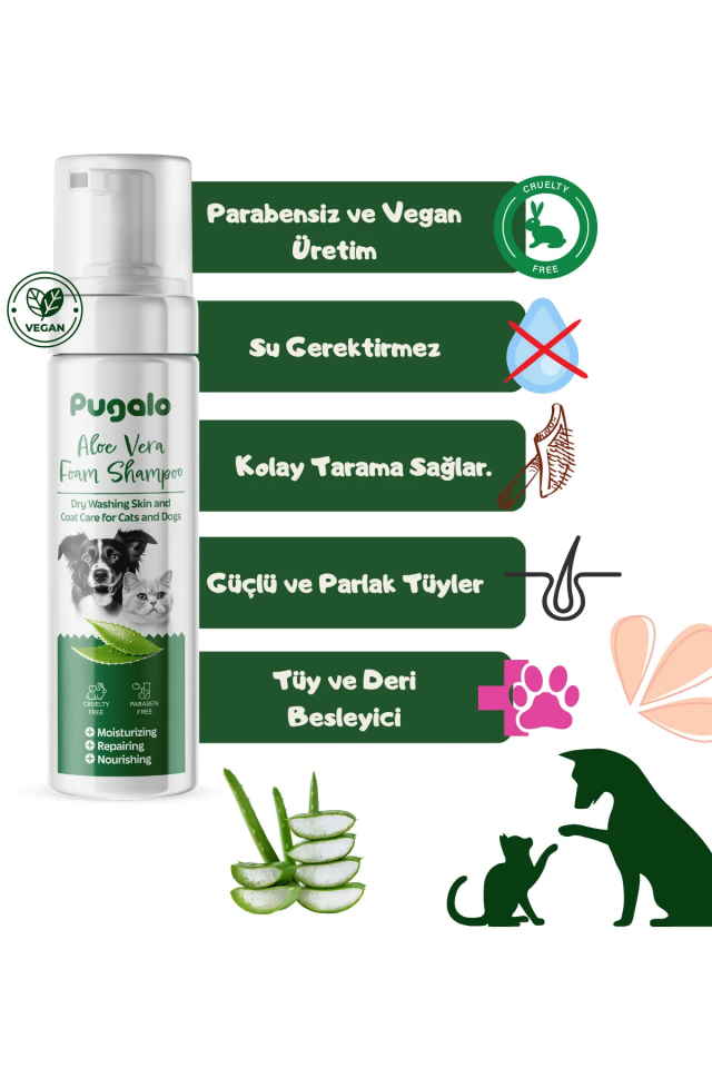 Pugalo Köpük Şampuan Kedi Tüy Dökülmesi Karşıtı Doğal Içerikli Aloe Veralı Kuru Köpük Şampuan 250 ml