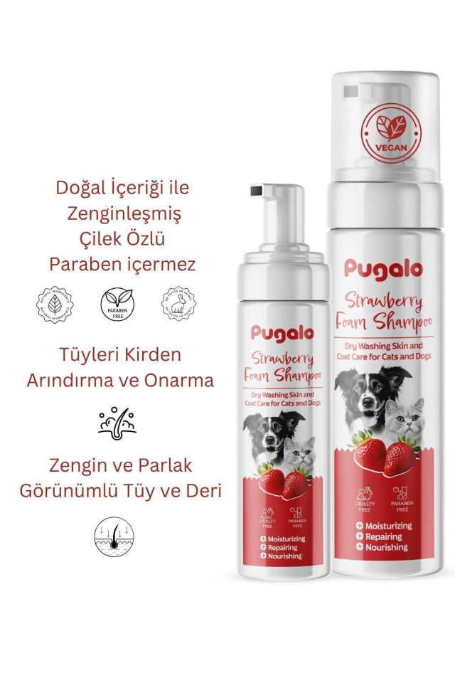 Pugalo Köpük Şampuan Kedi Tüy Dökülmesi Karşıtı Doğal Içerikli Çilekli Kuru Köpük Şampuan 250 ml