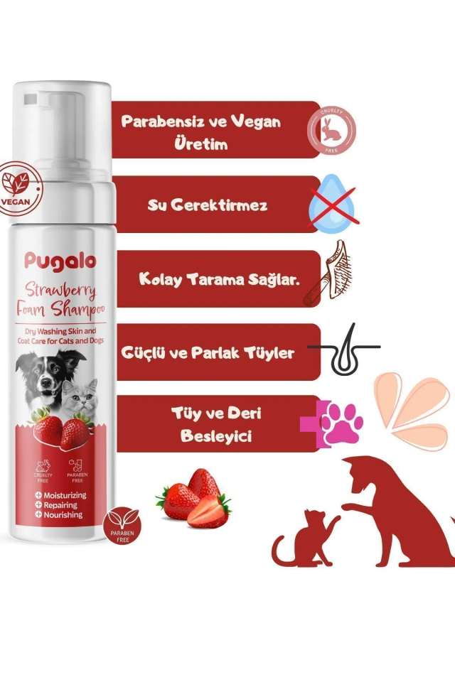 Pugalo Köpük Şampuan Kedi Tüy Dökülmesi Karşıtı Doğal Içerikli Çilekli Kuru Köpük Şampuan 250 ml