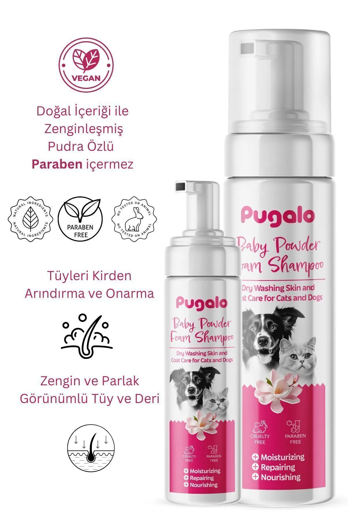 Pugalo Köpük Şampuan Kedi Tüy Dökülmesi Karşıtı Doğal Içerikli Pudralı Kuru Köpük Şampuan 250 ml