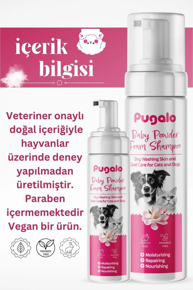 Pugalo Köpük Şampuan Kedi Tüy Dökülmesi Karşıtı Doğal Içerikli Pudralı Kuru Köpük Şampuan 250 ml