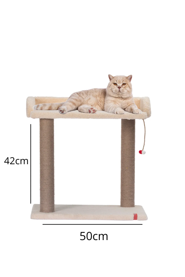 Pugalo Platform Oturaklı Geniş Yataklı Kedi Tırmalaması Krem