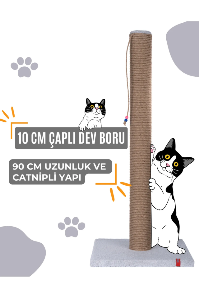90cm Catnipli Kalın Borulu Dev Tırmalama Tahtası Minder Yüzey Gri