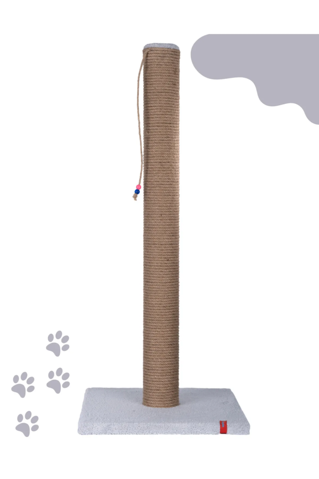 90cm Catnipli Kalın Borulu Dev Tırmalama Tahtası Minder Yüzey Gri