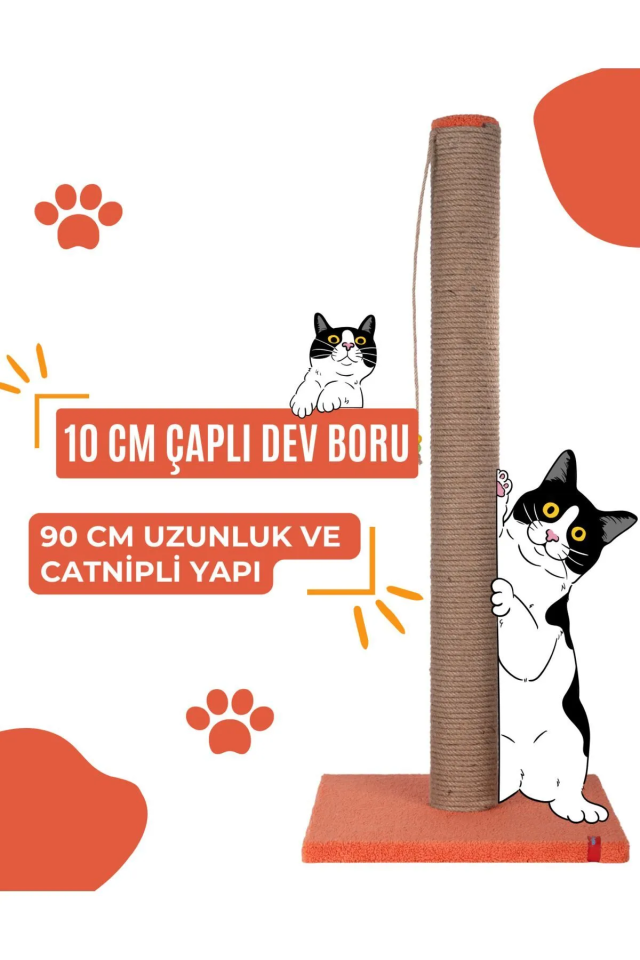 90cm Catnipli Kalın Borulu Dev Tırmalama Tahtası Minder Yüzey Turuncu