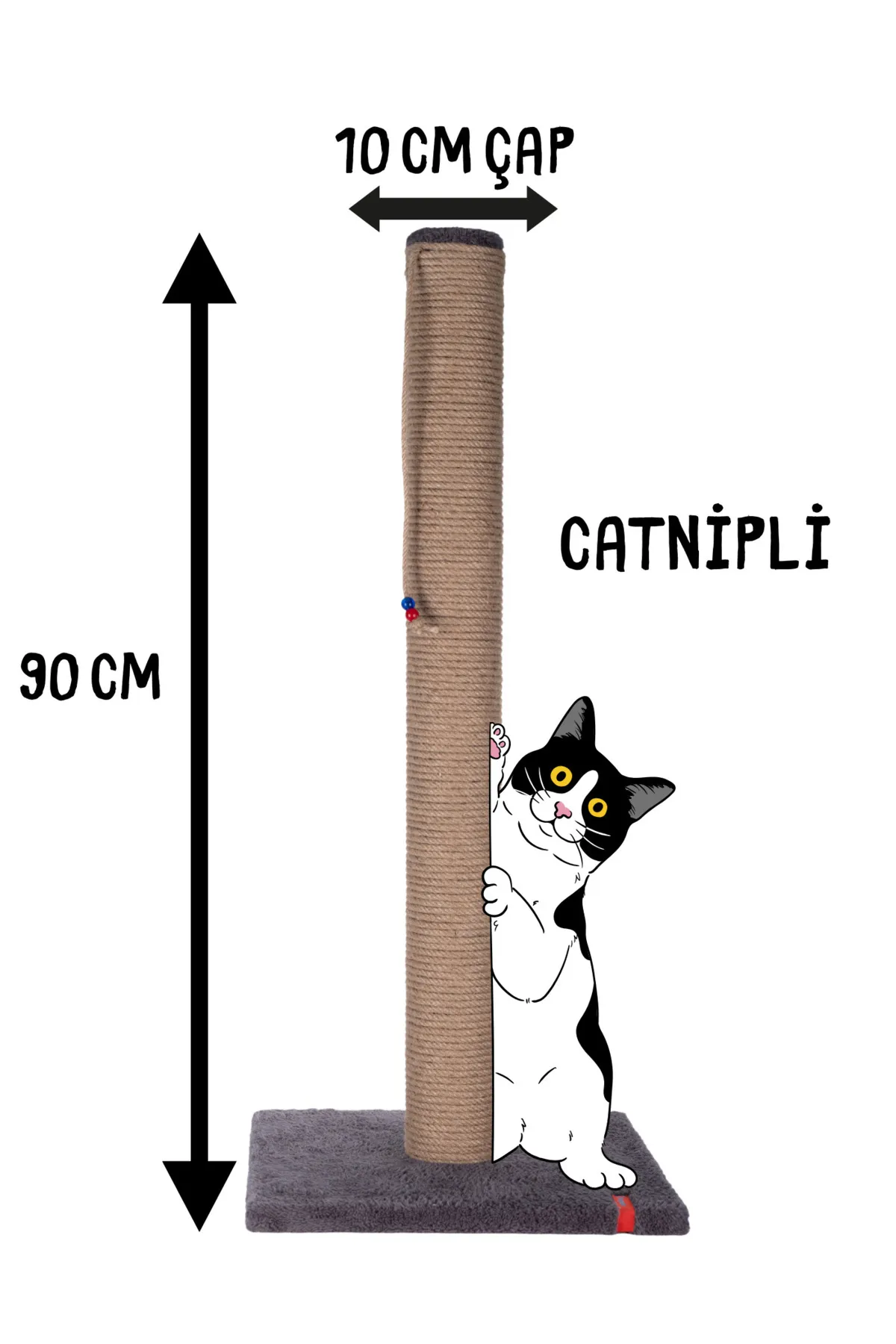 90cm Catnipli Kalın Borulu Dev Tırmalama Tahtası Minder Yüzey Antrasit