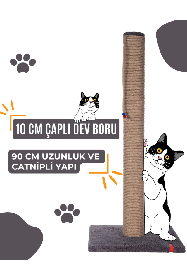 90cm Catnipli Kalın Borulu Dev Tırmalama Tahtası Minder Yüzey Antrasit