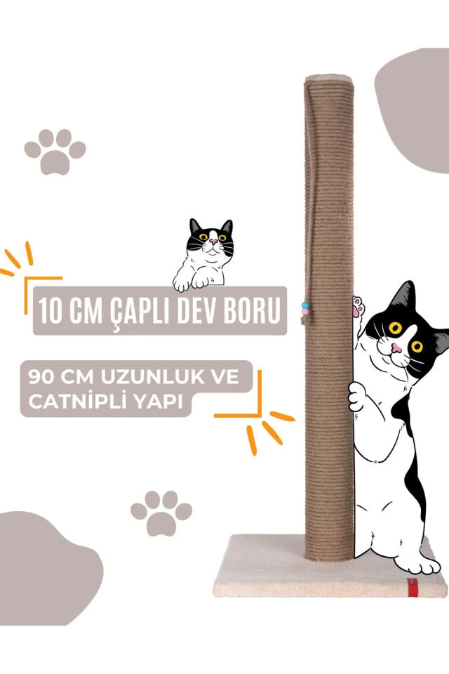 90cm Catnipli Kalın Borulu Dev Tırmalama Tahtası Minder Yüzey Krem