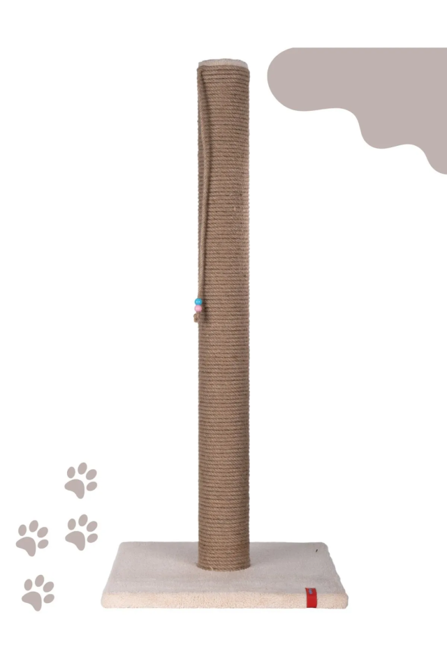 90cm Catnipli Kalın Borulu Dev Tırmalama Tahtası Minder Yüzey Krem