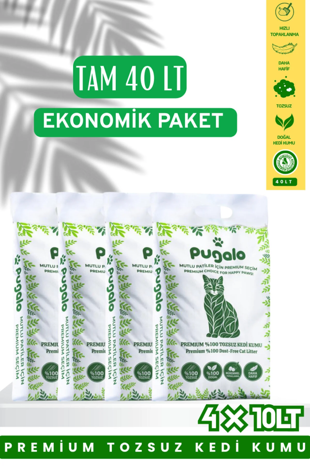 Ekonomik Paket 4x10LT Tozsuz Naturel Premium Koku Hapseden Topaklanan Kedi Kumu 40LT