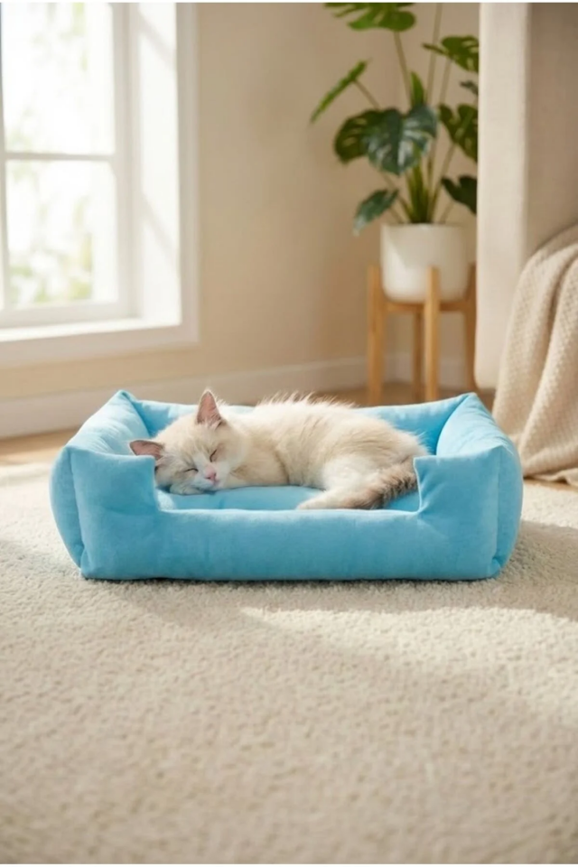 Pugalo Soho Ultra Yumuşak Kedi ve Köpek Yatağı Elyaf Dolgu Mavi XXL