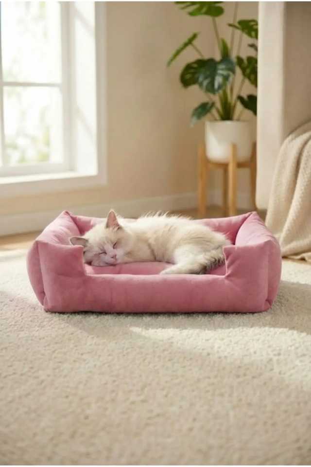 Pugalo Soho Ultra Yumuşak Kedi ve Köpek Yatağı Elyaf Dolgu Pembe XXL