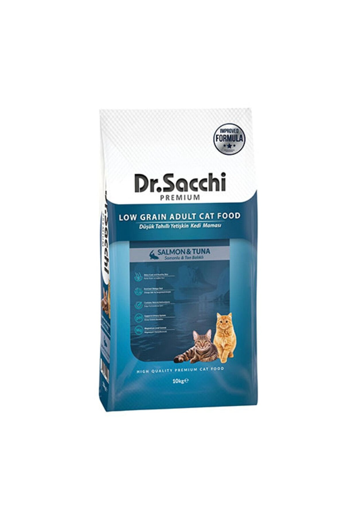 Dr.Sacchi Premium Somonlu ve Ton Balıklı Düşük Tahıllı Yetişkin Kedi Maması 10 Kg